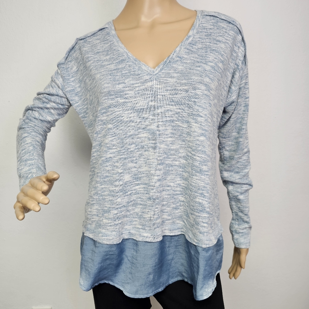 Bobeau Dress Barn Sweater NEW Light Teal Silky Hem Trim Sz M Fairycore Ballet